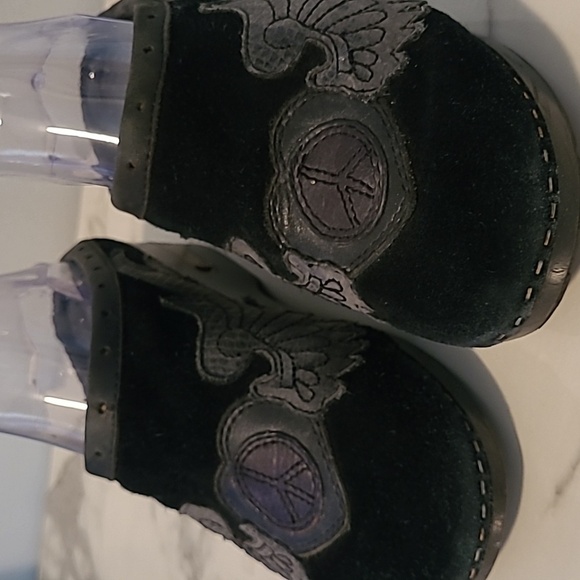 Lucky Brand Vintage Y2K Black Gray Leather Suede Mules Peace Wings Retro Wmns 7 - Picture 4 of 16